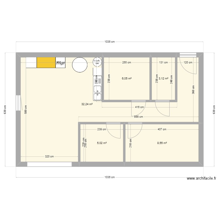 Appartement . Plan de 5 pièces et 55 m2