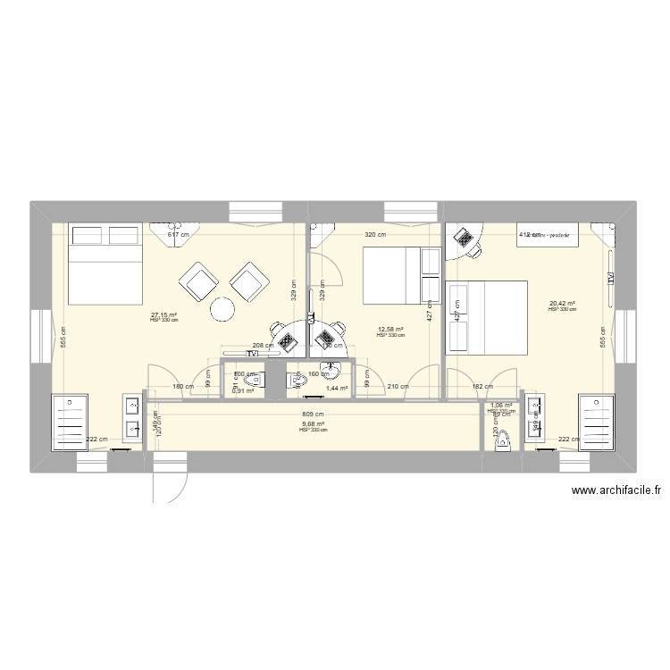 Chambre Aile Nord 2. Plan de 7 pièces et 73 m2