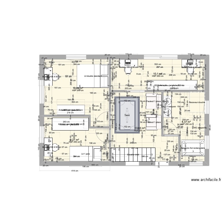 REZ SUPERIEUR 1. Plan de 6 pièces et 57 m2