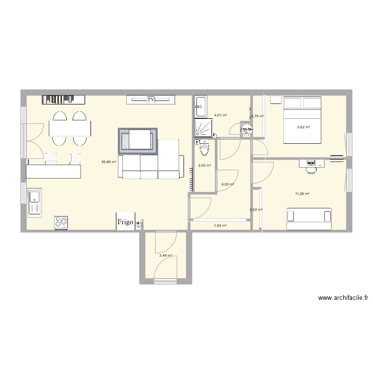 appart.1. Plan de 11 pièces et 79 m2