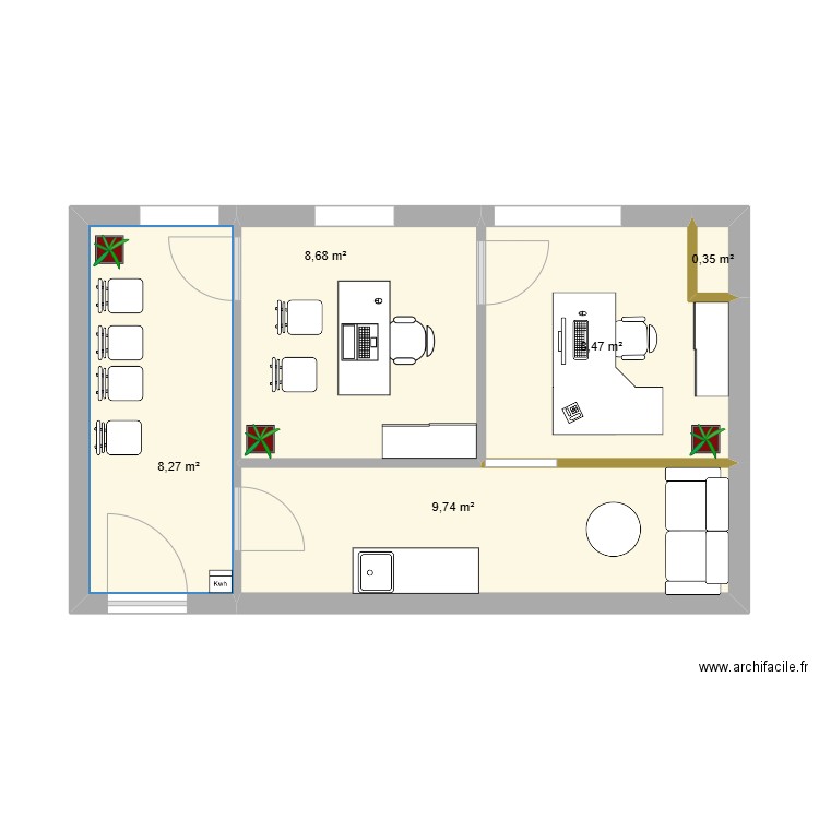 plan 3. Plan de 5 pièces et 36 m2