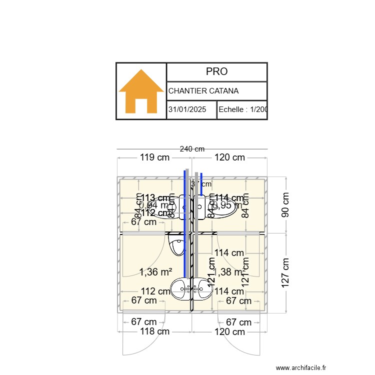 chantier CATANA . Plan de 4 pièces et 5 m2