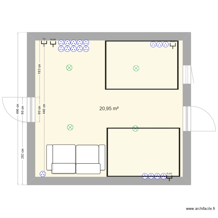 pièce musique. Plan de 1 pièce et 21 m2