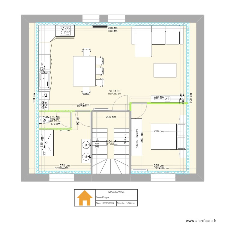 MAGNAVAL 2étage . Plan de 3 pièces et 67 m2