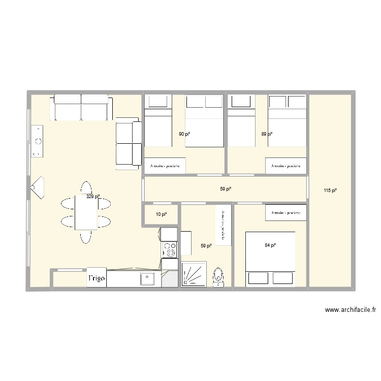 Chalet. Plan de 8 pièces et 77 m2