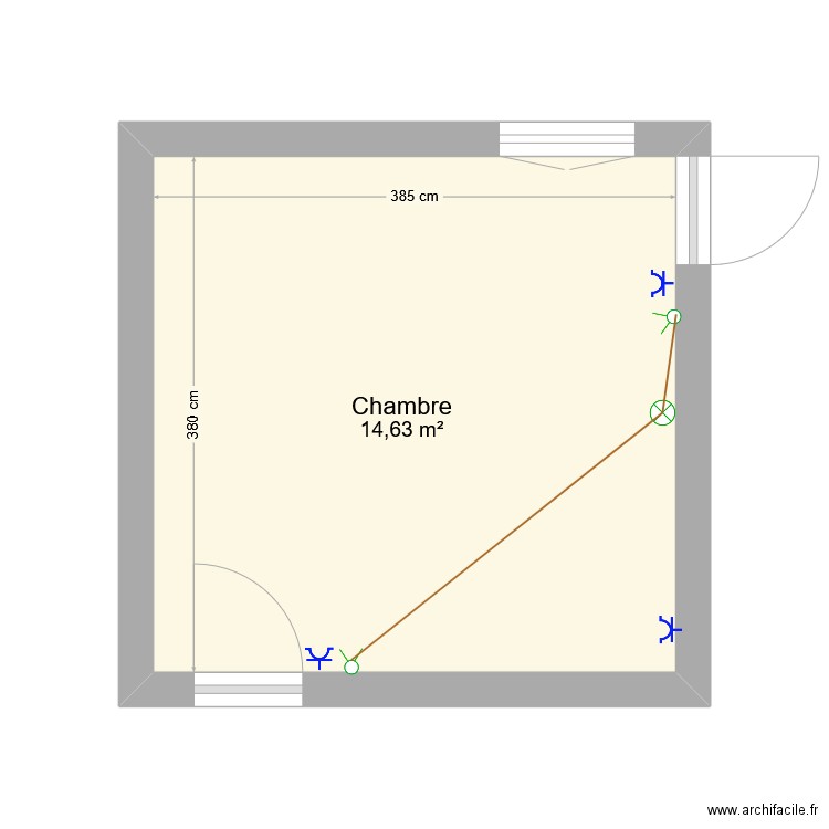 chambre. Plan de 1 pièce et 15 m2