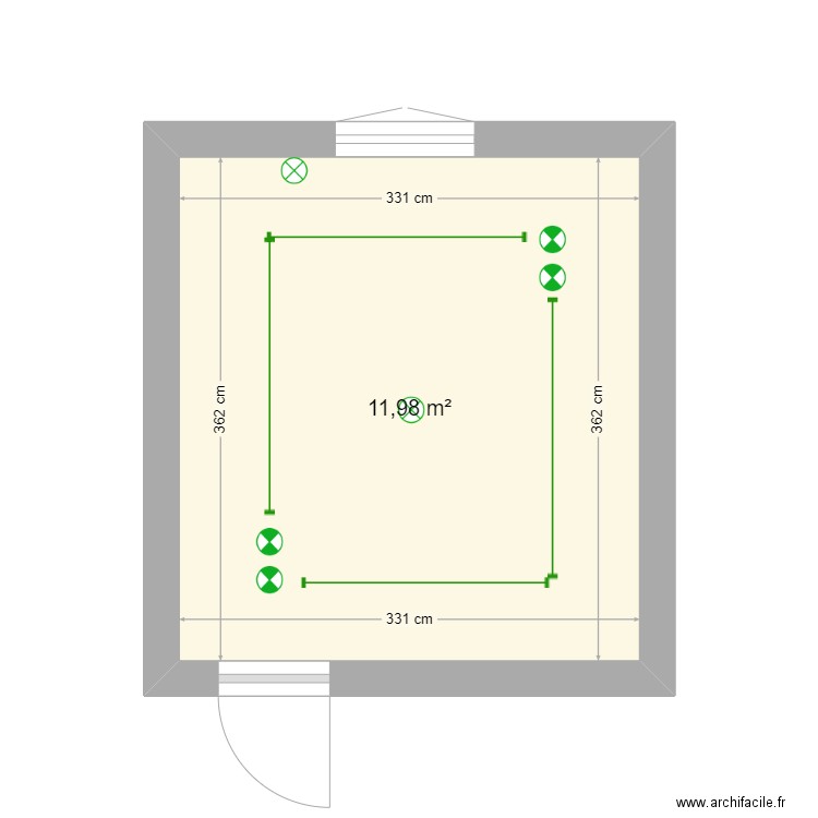 chambre1. Plan de 1 pièce et 12 m2