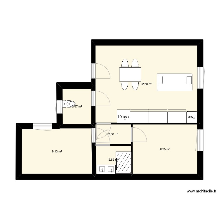 Apt 3 modif 2. Plan de 6 pièces et 49 m2