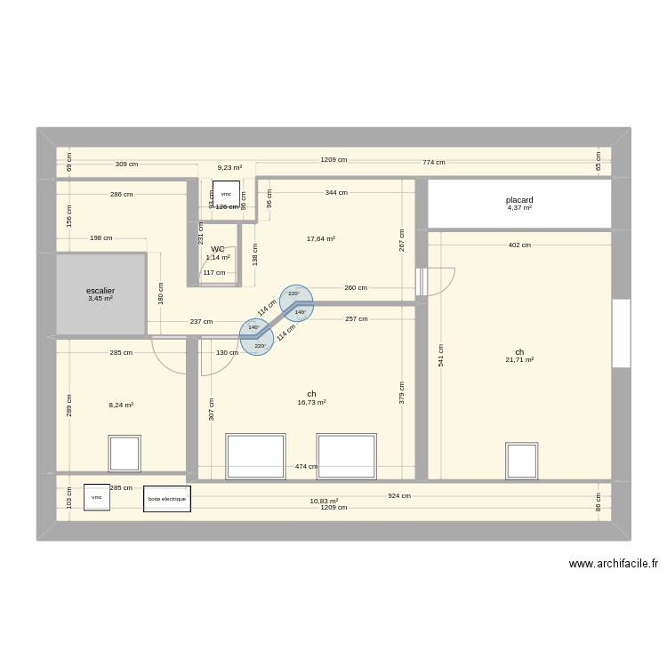 ETAGE jose. Plan de 9 pièces et 93 m2