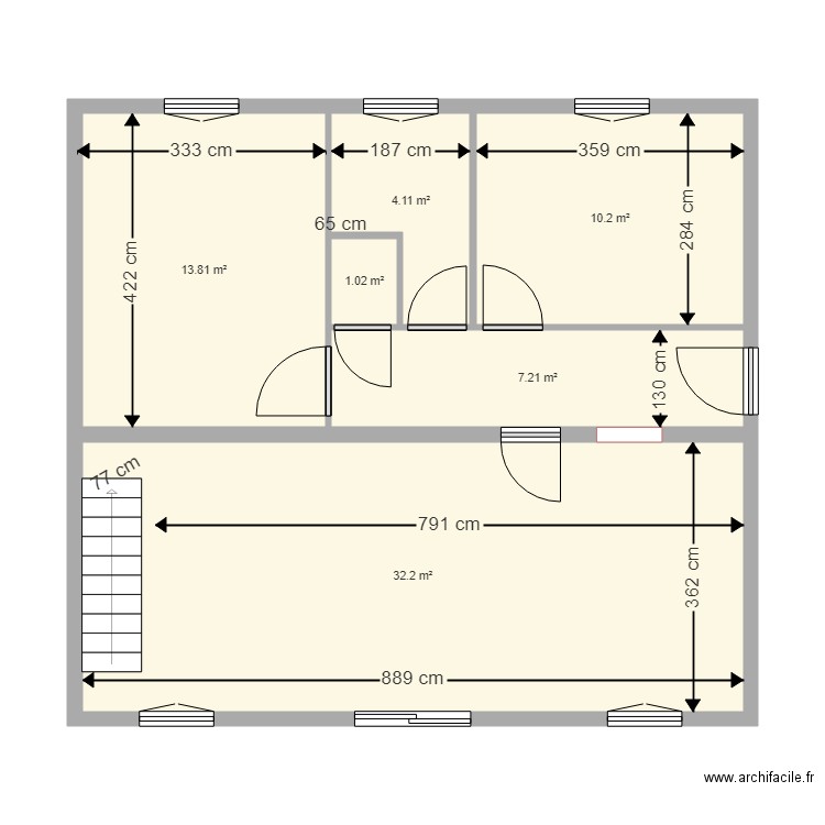 2024-10-06-MAISON DAVID-ETAGE-ESCALIER DROIT. Plan de 6 pièces et 69 m2