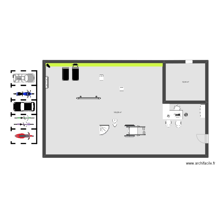 Sportify. Plan de 2 pièces et 115 m2