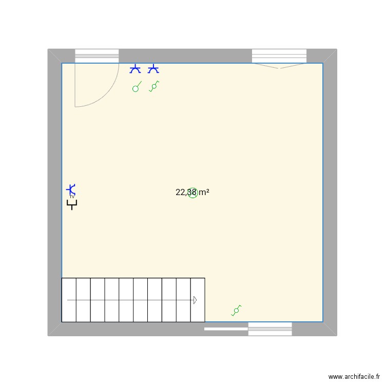 Entrée . Plan de 1 pièce et 22 m2