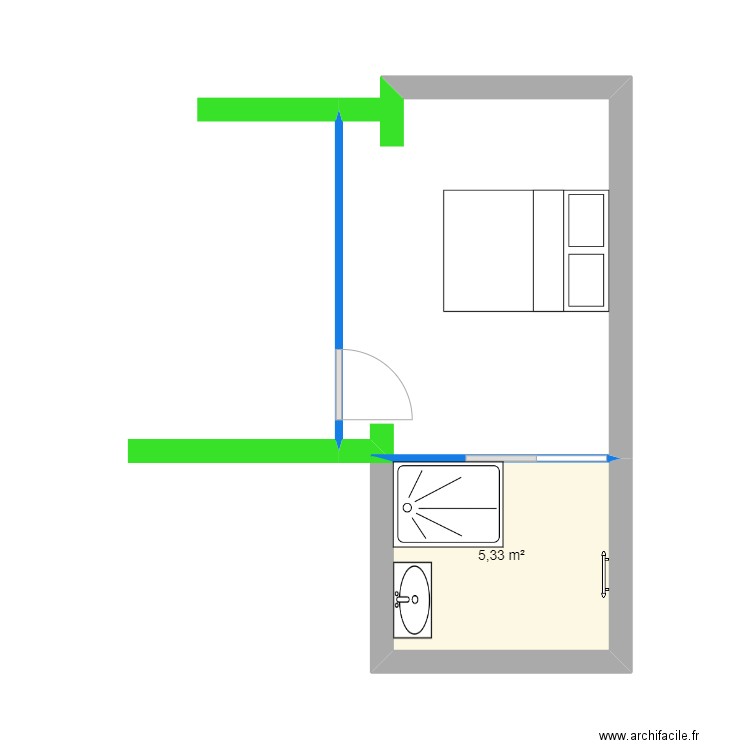 Le Queau. Plan de 1 pièce et 5 m2