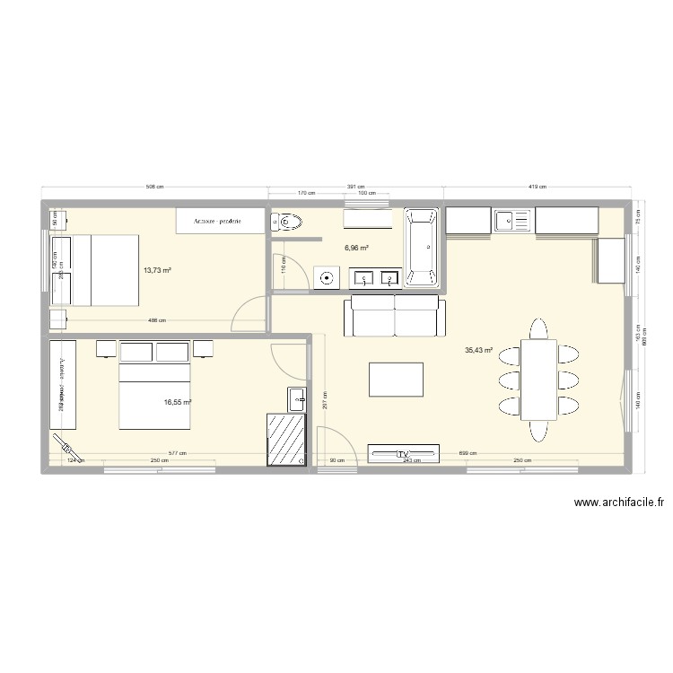 Chalet. Plan de 4 pièces et 73 m2