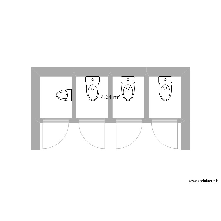 ECOLE Toilettes. Plan de 1 pièce et 4 m2