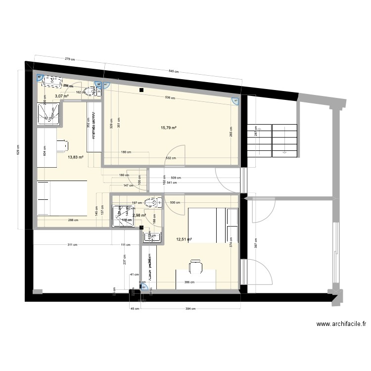 Plan 1er Chambres/2. Plan de 5 pièces et 55 m2