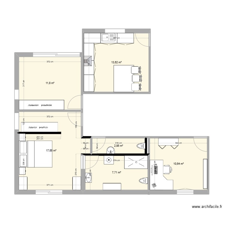 Zonmé. Plan de 6 pièces et 64 m2