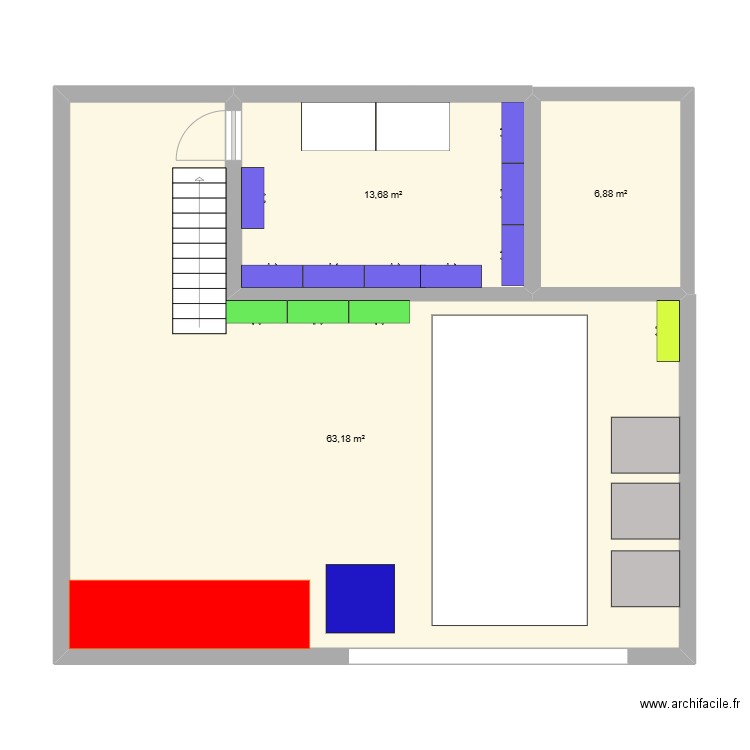 Atelier. Plan de 3 pièces et 84 m2