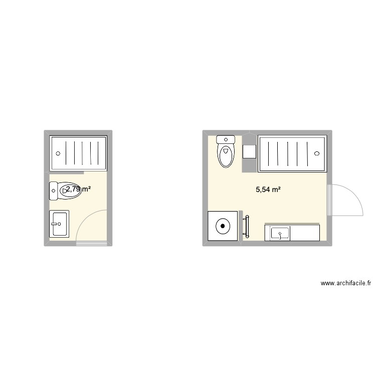 salle de bain Mavromichali. Plan de 2 pièces et 8 m2