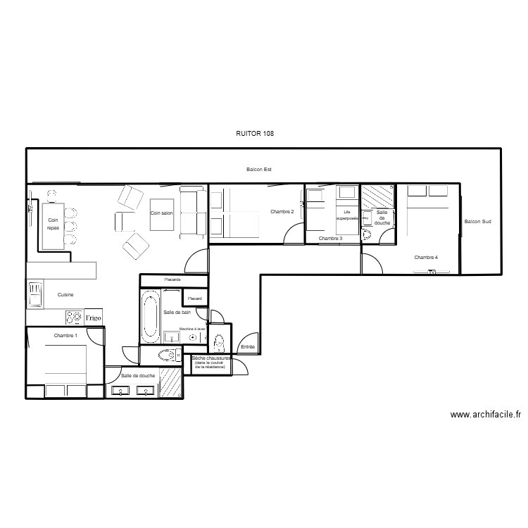 RUI108. Plan de 2 pièces et 91 m2