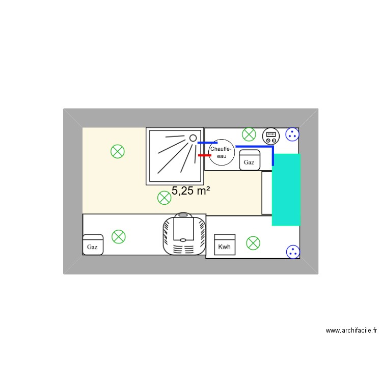 master. Plan de 1 pièce et 5 m2