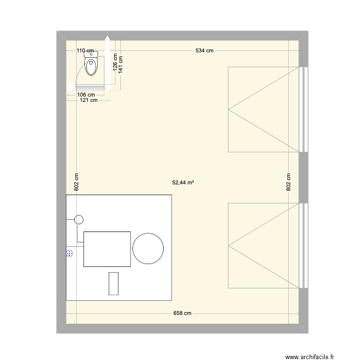 torref. Plan de 1 pièce et 52 m2