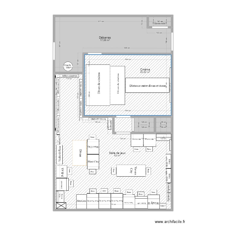 Sous-sol-meublé-v4. Plan de 7 pièces et 85 m2