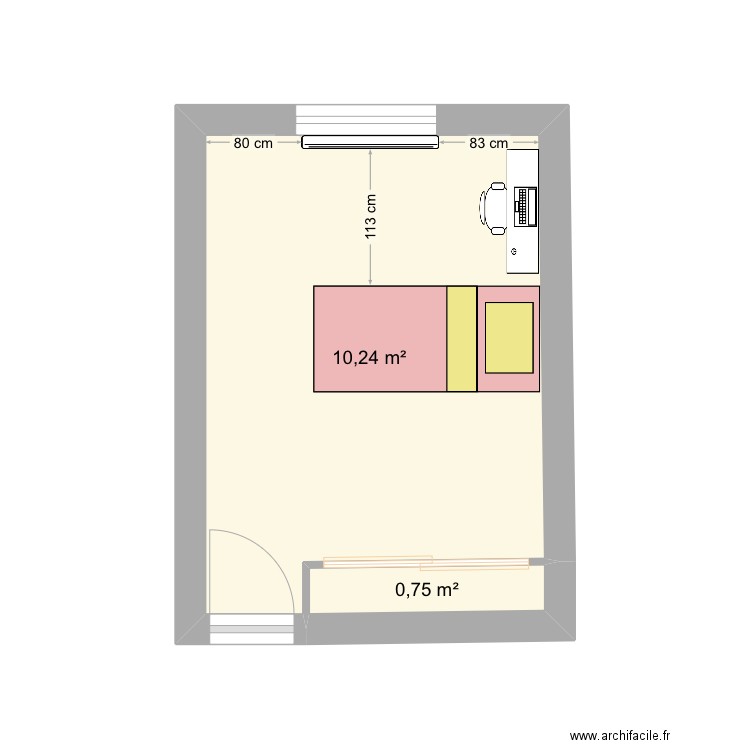 Chambre Inès. Plan de 2 pièces et 11 m2