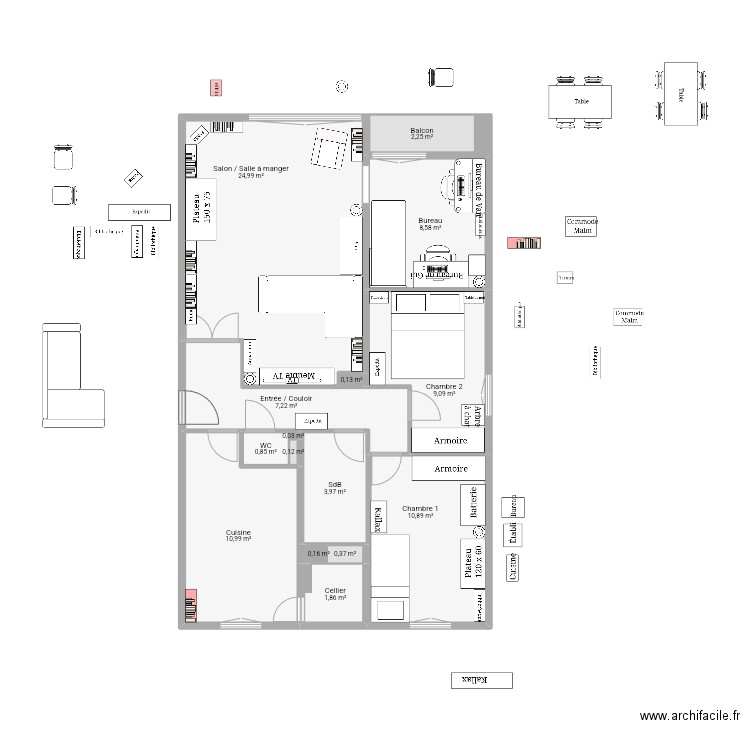 Réaménagement salon. Plan de 15 pièces et 82 m2