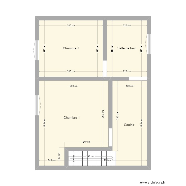 1er étage. Plan de 4 pièces et 44 m2