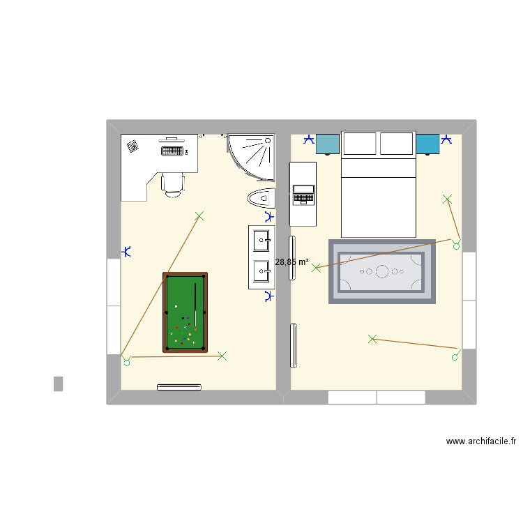 plan maison. Plan de 1 pièce et 29 m2