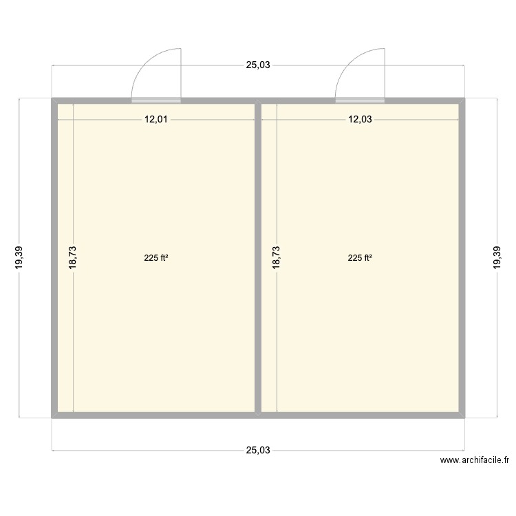 She Shared. Plan de 2 pièces et 42 m2