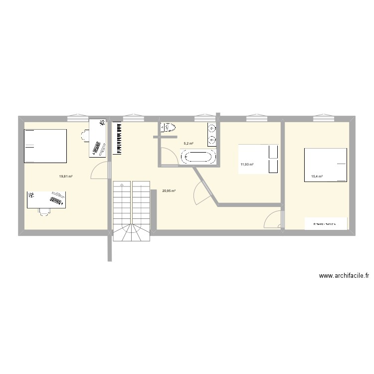 Etage. Plan de 5 pièces et 73 m2