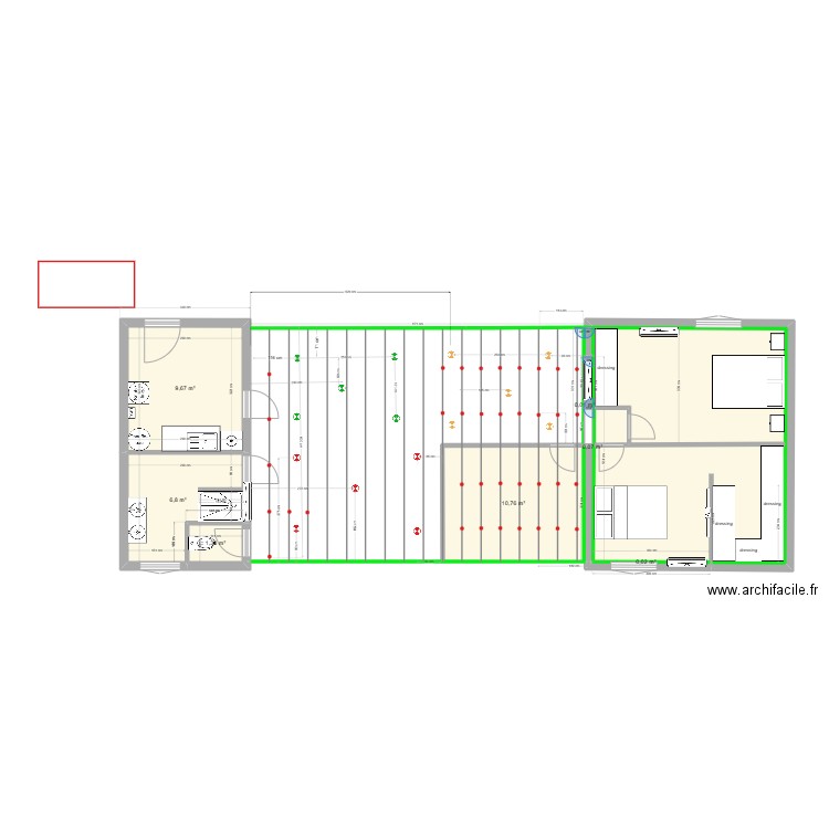 plan  maison derrière plafond et eclairage . Plan de 10 pièces et 58 m2