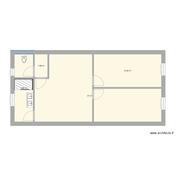 SF Etage. Plan de 4 pièces et 61 m2