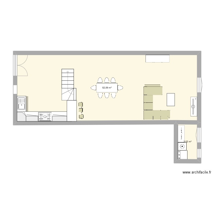 BAS. Plan de 2 pièces et 56 m2