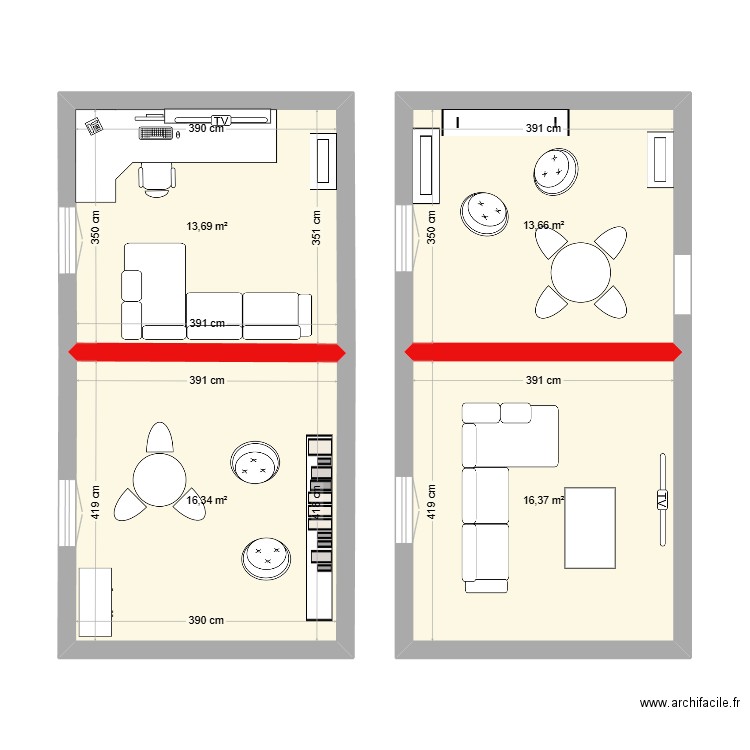 salon_future maison_V1. Plan de 4 pièces et 60 m2