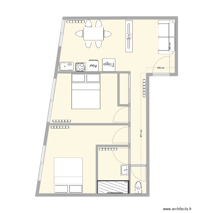 croix rousse aménager 2. Plan de 4 pièces et 53 m2