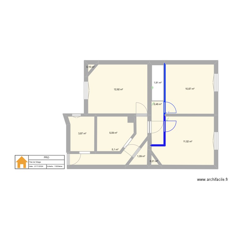 Apres travaux. Plan de 15 pièces et 114 m2