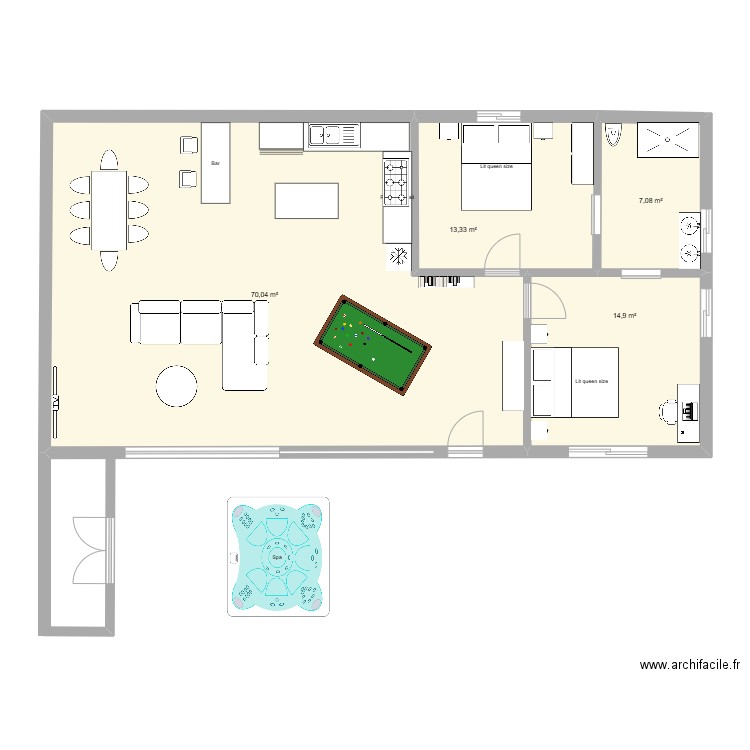 cabane dans les arbres. Plan de 4 pièces et 105 m2