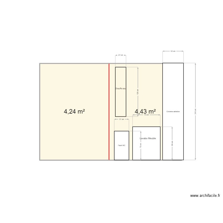 lavabo Salle de Bain. Plan de 2 pièces et 9 m2