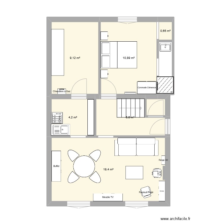 RdC. Plan de 6 pièces et 51 m2