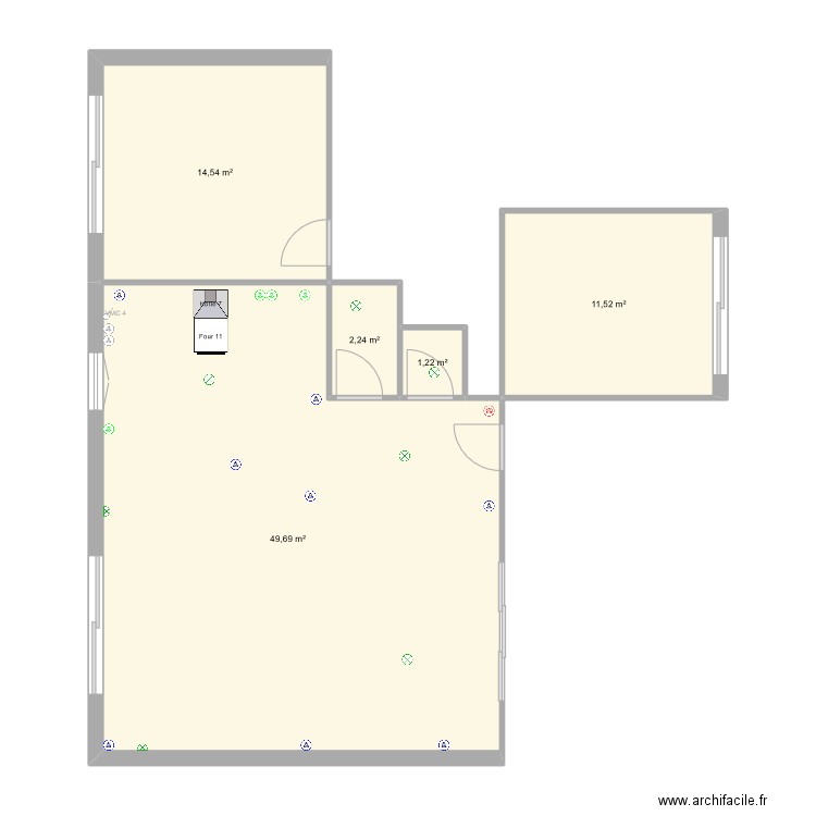 Salon. Plan de 5 pièces et 79 m2