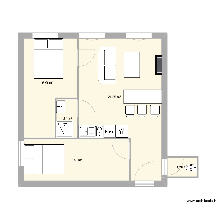 Marseille. Plan de 5 pièces et 44 m2