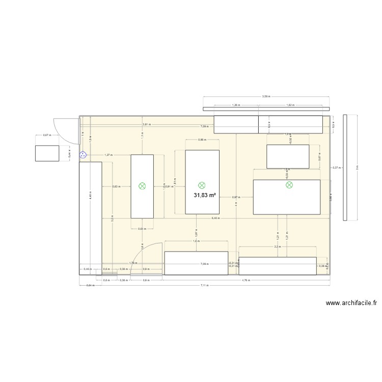 plan. Plan de 1 pièce et 32 m2