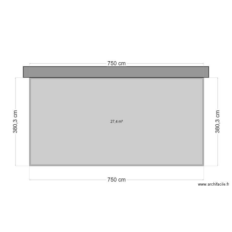 face coté ouest. Plan de 1 pièce et 27 m2