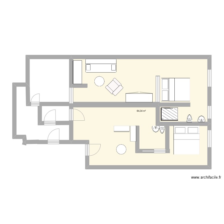 marrak. Plan de 1 pièce et 64 m2