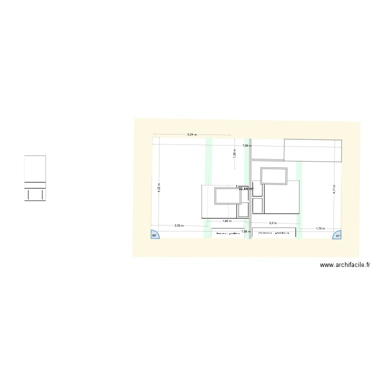 grenier mérens2. Plan de 1 pièce et 33 m2