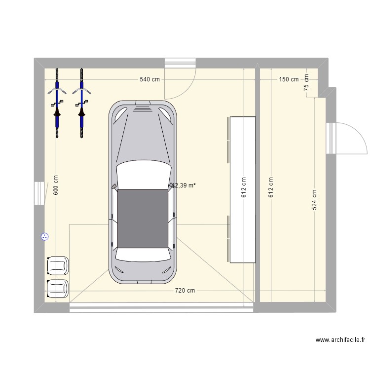 Aménagement garage. Plan de 1 pièce et 43 m2