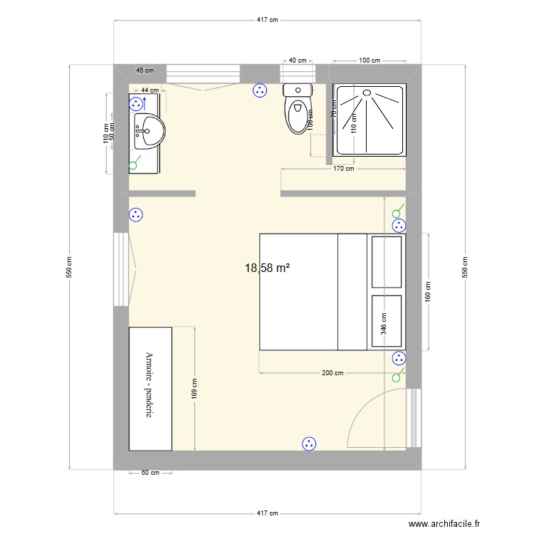 Extension Corse R+1. Plan de 1 pièce et 19 m2